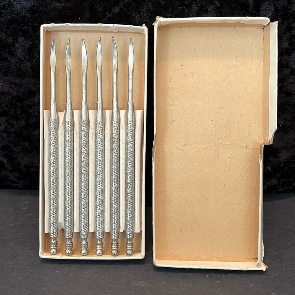 Vintage Metal Seafood Lobster Crab Nut Picks Set With Box